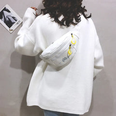 Yellow Mini Messenger Bag Canvas Fanny Pack Street Money Bag
