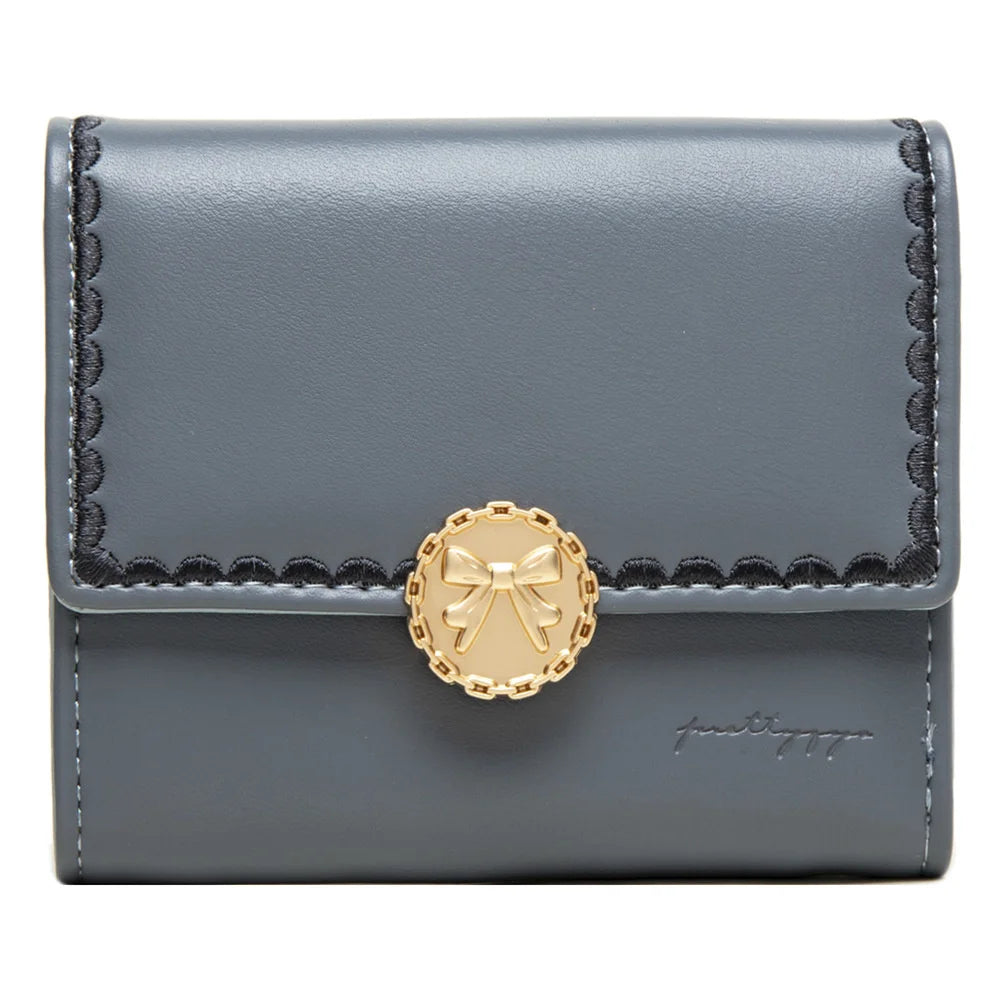 Women's Short Fresh Bow Buckle Zipper Three-Fold Wallet