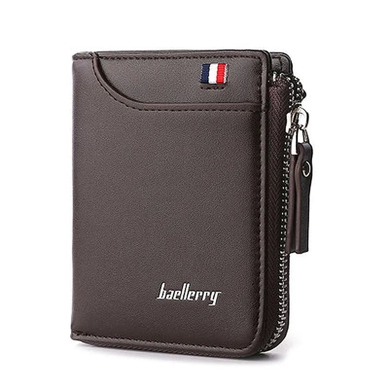 Men's Short Wallet PU Leather Small Zipper Coins Bag