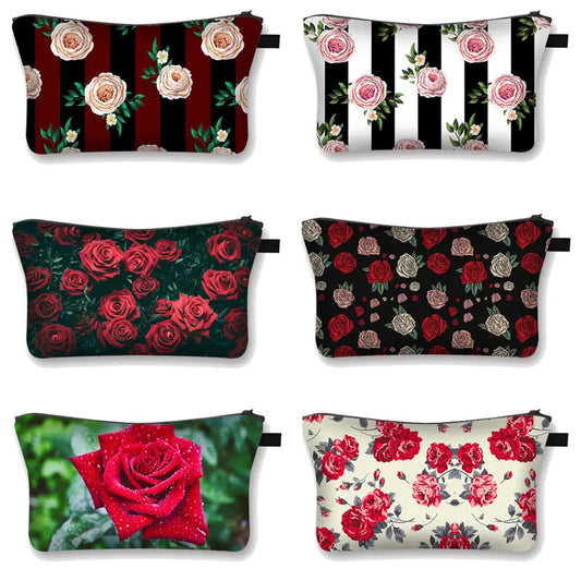 Red Roses 3D Printing Cosmetic Organizer Bag