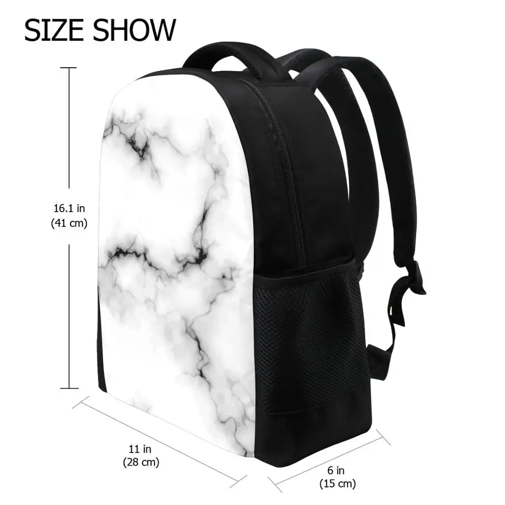 Girls School Backpack Marble Print Waterproof Book Bag
