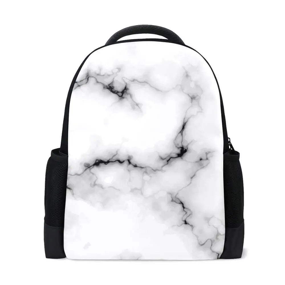 Girls School Backpack Marble Print Waterproof Book Bag