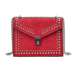 Women Bag PU Leather Rivet Chain Shoulder Square Bag