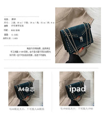 Women Bag PU Leather Rivet Chain Shoulder Square Bag