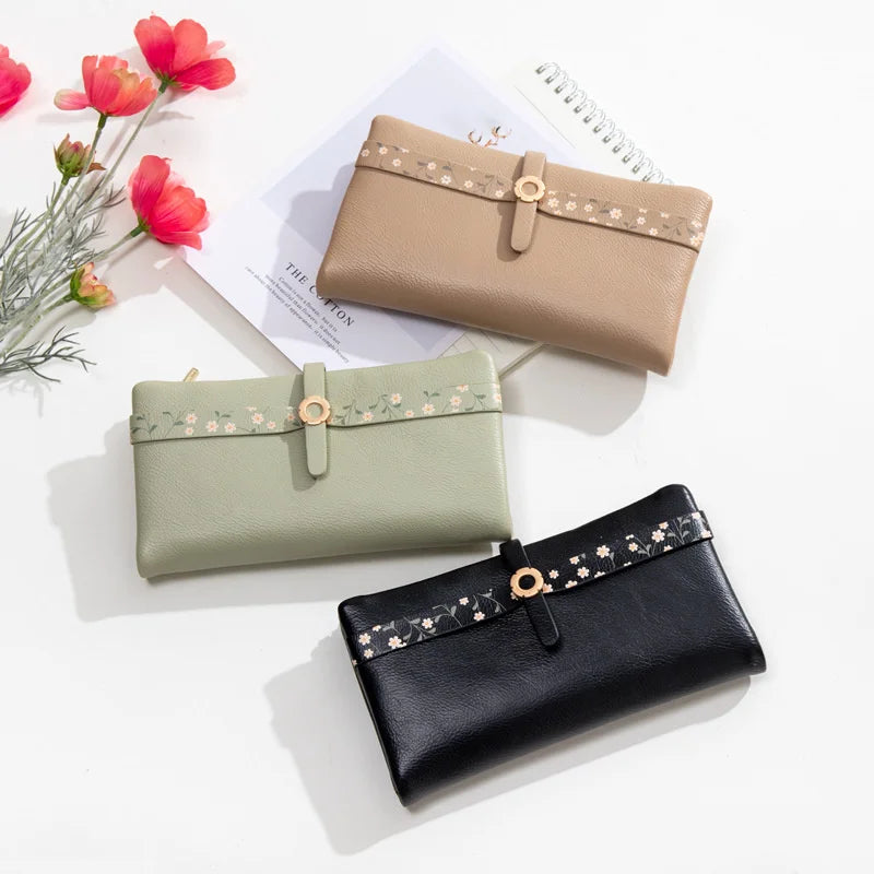 Women's Long Wallet and Pu Zipper Buckle Folding Handbag Wallet