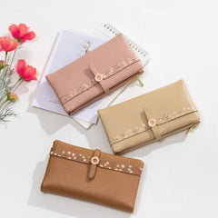 Women's Long Wallet and Pu Zipper Buckle Folding Handbag Wallet