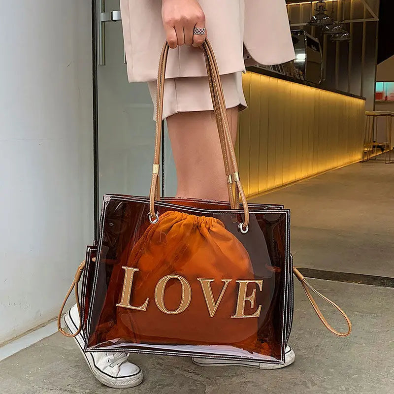 Large Capacity Transparent Tote Bag Shoulder Handbag