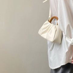 Women's Bag Wooden Handle Crinkled Cloud Small Tote