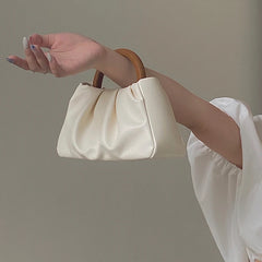 Women's Bag Wooden Handle Crinkled Cloud Small Tote
