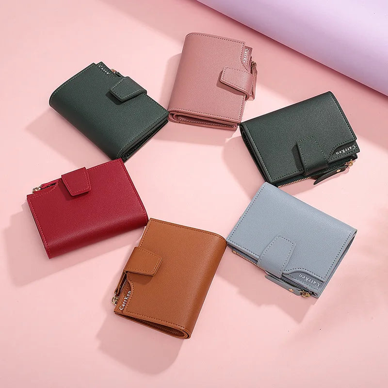 Women's Leather Wallet Short Three Fold Zipper Slim