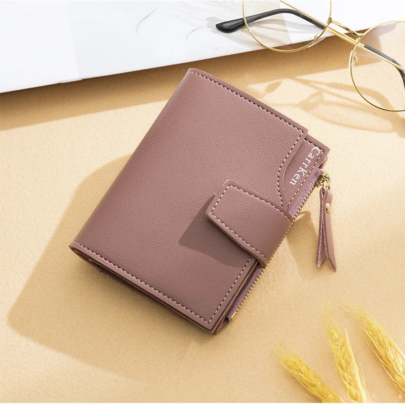 Women's Leather Wallet Short Three Fold Zipper Slim