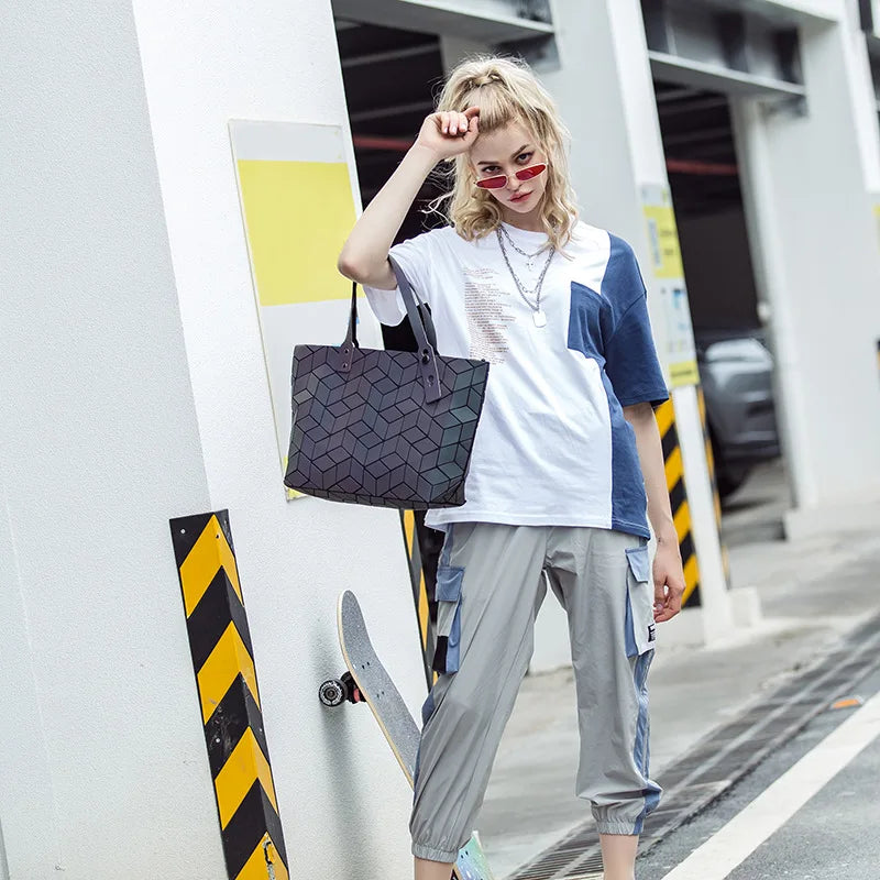 Geometric Luminous Shoulder Bag Foldable Tote