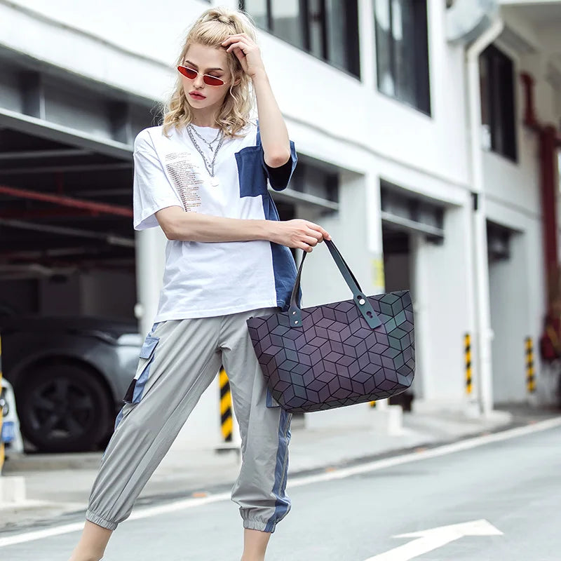 Geometric Luminous Shoulder Bag Foldable Tote