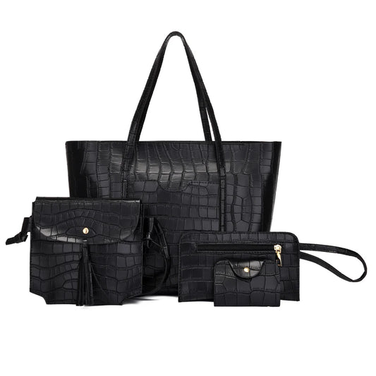 Women's 4pcs Set PU Leather Handbags Shoulder Crossbody Tote Clutch Bags