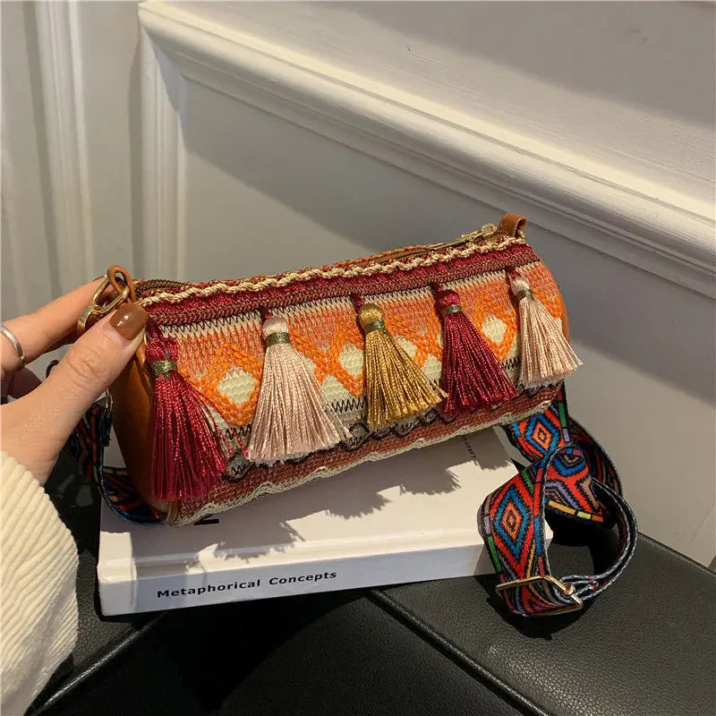Bohemian Tassel Bucket Shoulder Bag for Women