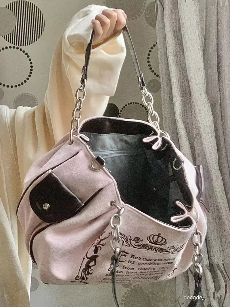 Y2K Retro Gothic Lettered Shoulder Handbag