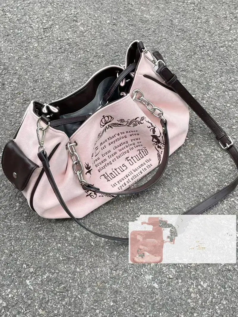 Y2K Retro Gothic Lettered Shoulder Handbag