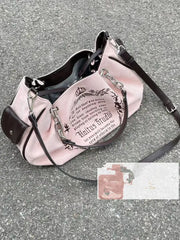 Y2K Retro Gothic Lettered Shoulder Handbag