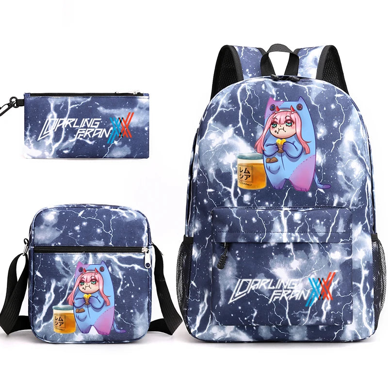 Zero Two Canvas Backpack 3 Piece Set Kids School Bags Supplies
