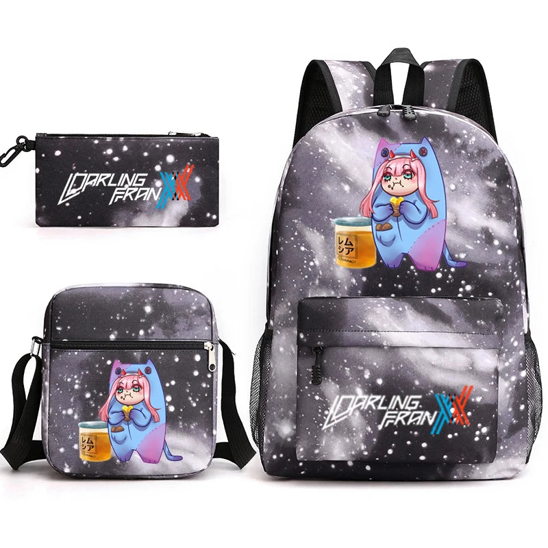 Zero Two Canvas Backpack 3 Piece Set Kids School Bags Supplies
