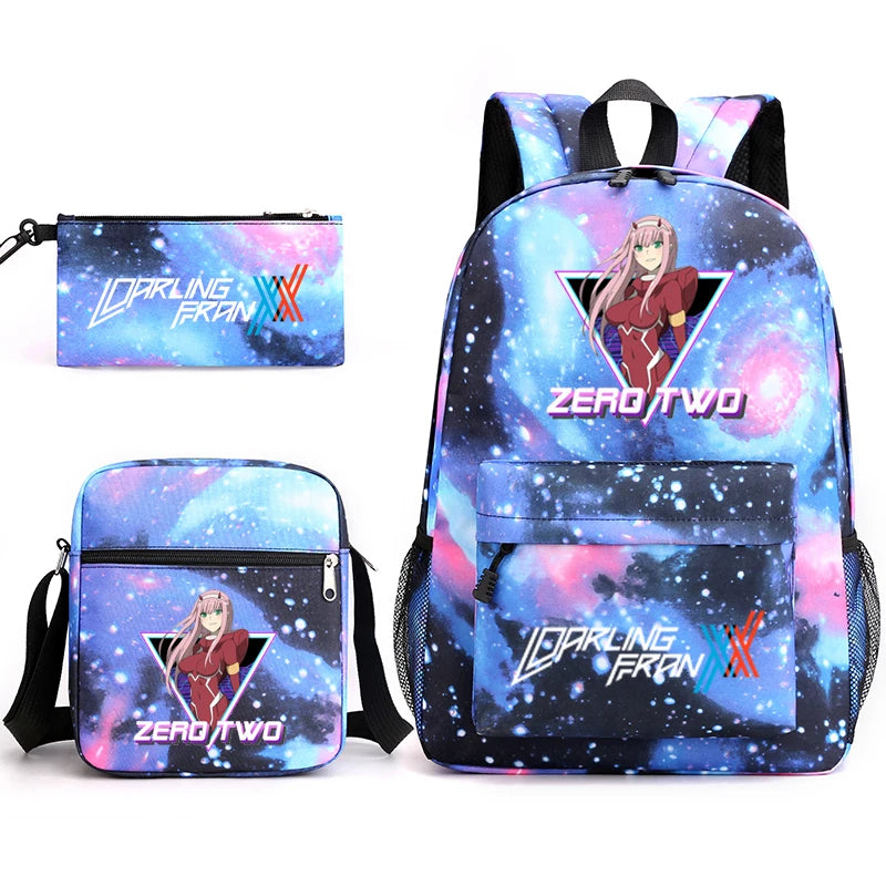 Zero Two 3 Piece Set Canvas Backpack for Kids Boys and Girls