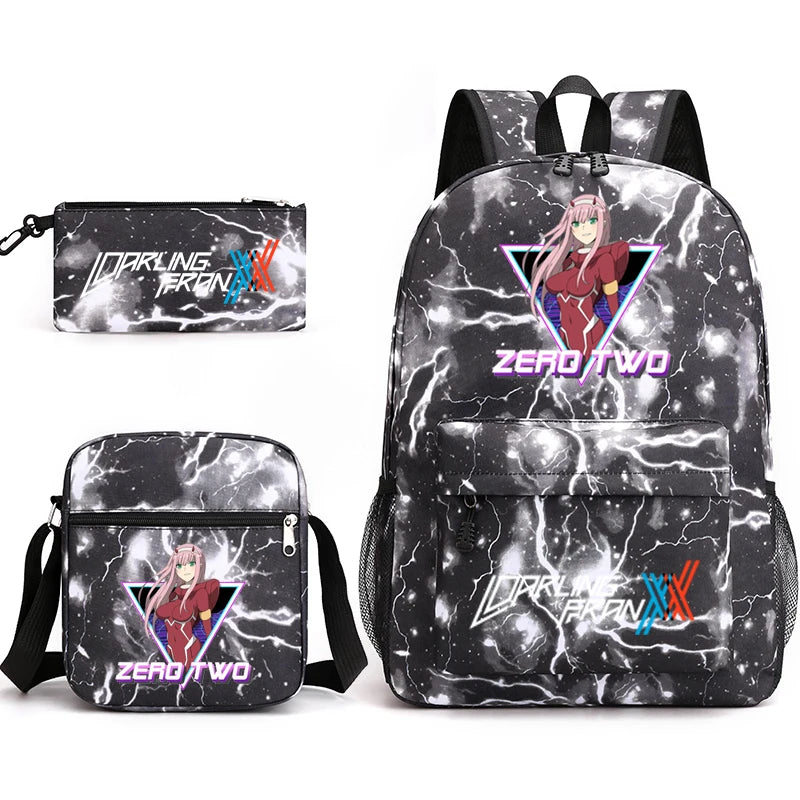 Zero Two 3 Piece Set Canvas Backpack for Kids Boys and Girls