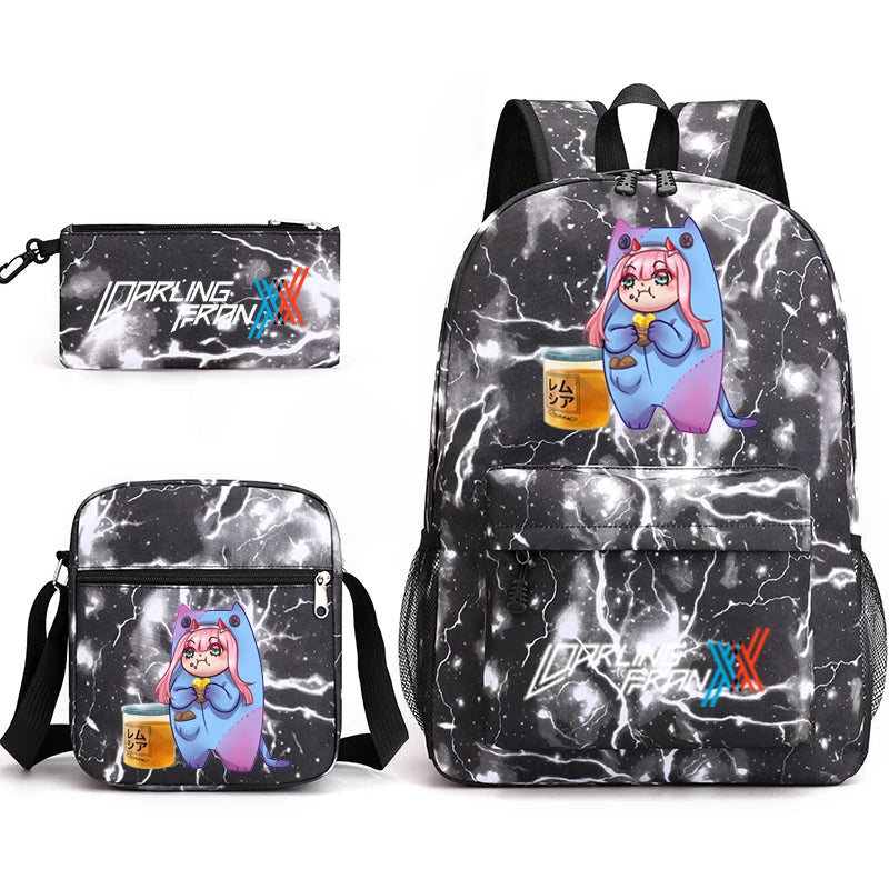 Zero Two Canvas Backpack 3 Piece Set Kids School Bags Supplies