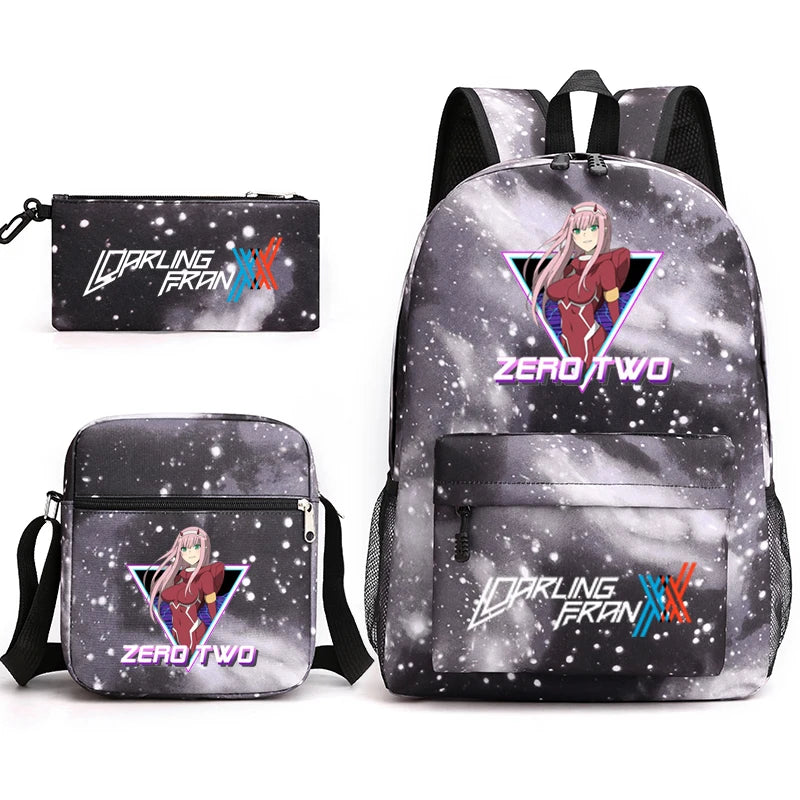 Zero Two 3 Piece Set Canvas Backpack for Kids Boys and Girls