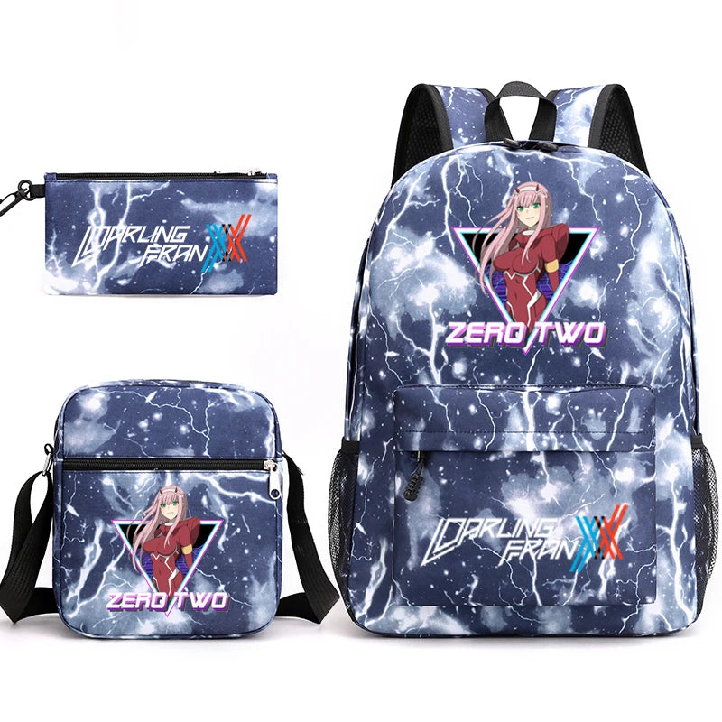 Zero Two 3 Piece Set Canvas Backpack for Kids Boys and Girls