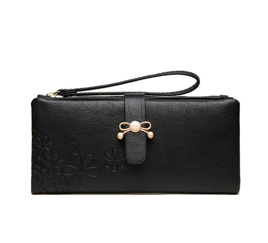 Women's Long Wallet Zipper Card Bag with Wrist Strap